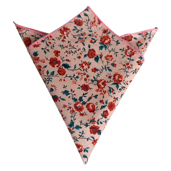 Peach Red Rose Floral Pocket Square