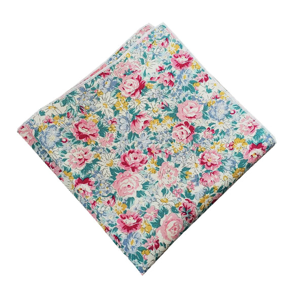 Pink White Floral Pocket Square