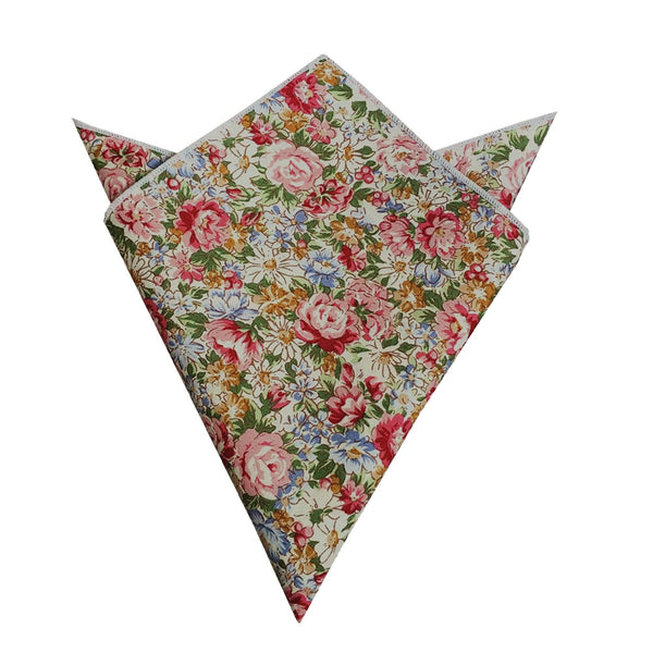 White Pink Floral Pocket Square