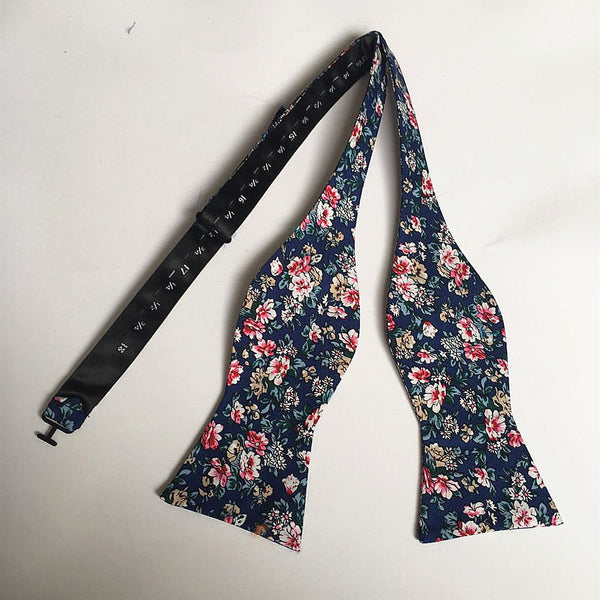 Navy Pink Floral Self-tied Bow Tie