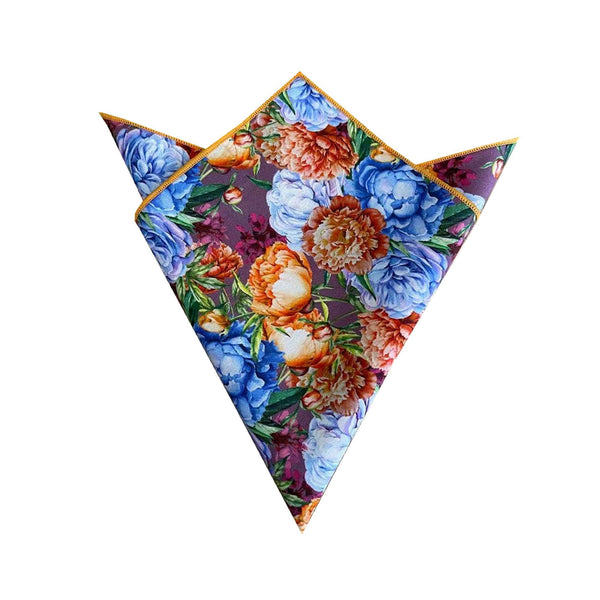 Orange Blue Floral Pocket Square