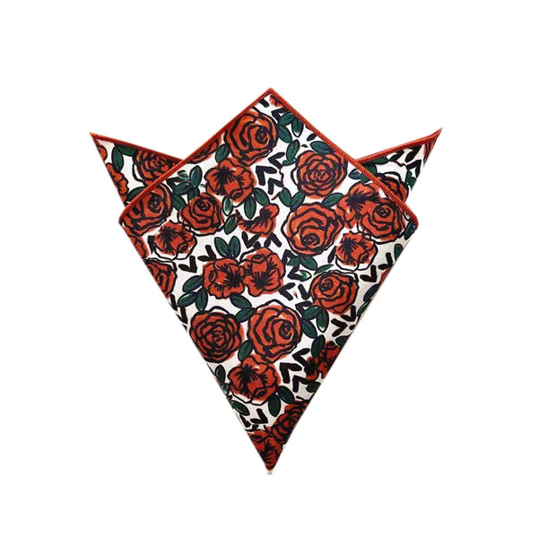 Terracotta Floral On White Pocket Square