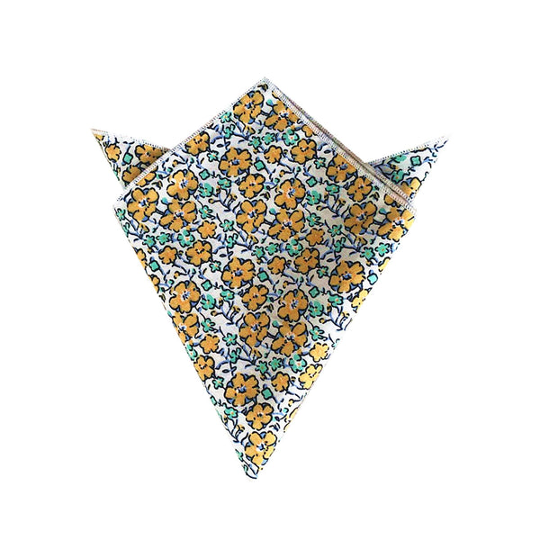 White Yellow Floral Pocket Square