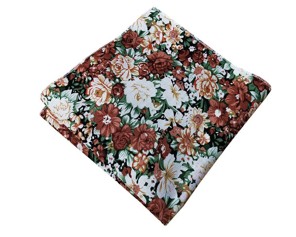 Rust Brown Green Floral Pocket Square