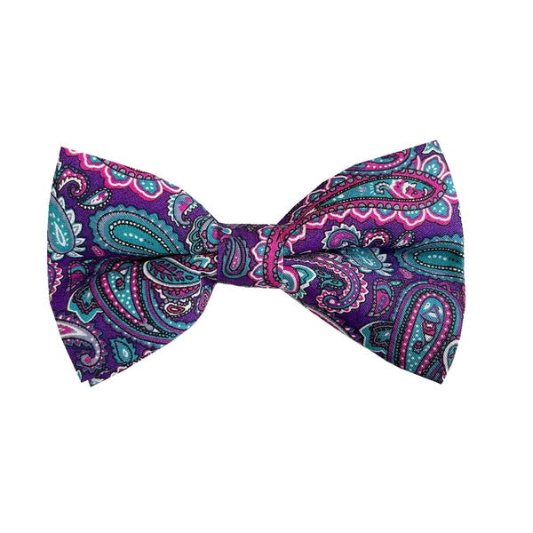 Purple Paisley Cotton Pre-tied Bow Tie