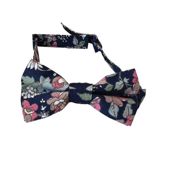 Garden Romantic Pink Floral in Navy Kids Bow Tie