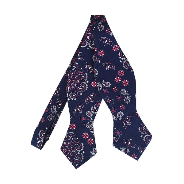 Navy Blue Red Paisley Self-tied Diamond Bow Tie