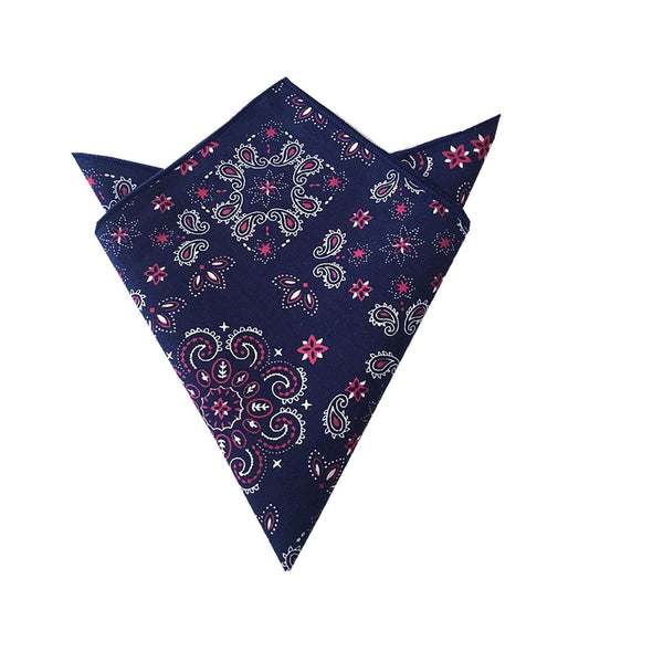 Navy Blue Red Paisley Pocket Square