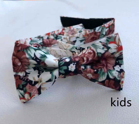 Rust Brown Green Floral Kids Bow Tie