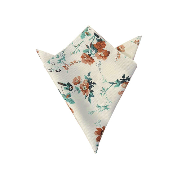 White Rust Floral Pocket Square