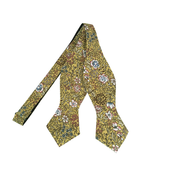 Yellow Lotus Floral Self-tied Tip Bow Tie