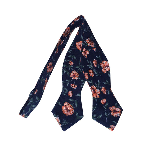 Midnight Orange Floral Self tied Tip Bow Tie