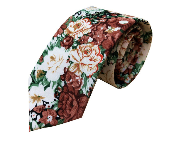 Rust Brown Green Floral Necktie