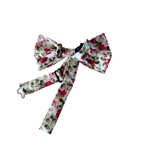 Maroon Green Floral On White Kids Bow Tie