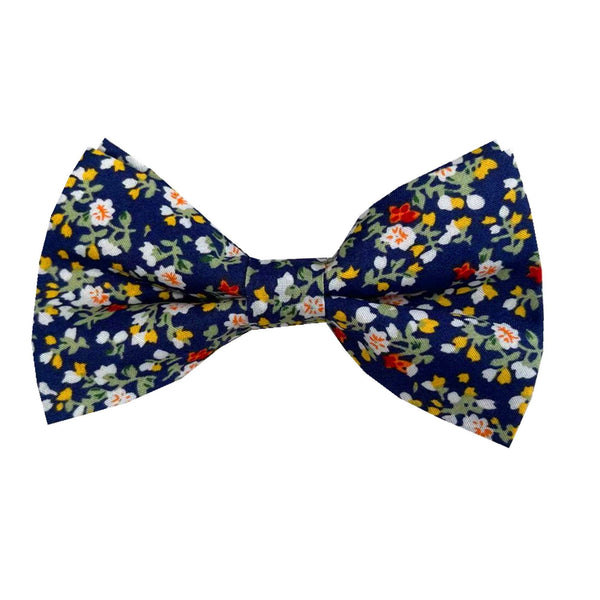 Navy Yellow White Floral Pre-tied Bow Tie