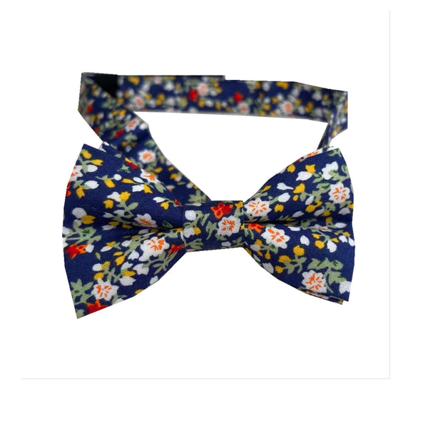 Navy Yellow White Floral Kids Bow Tie