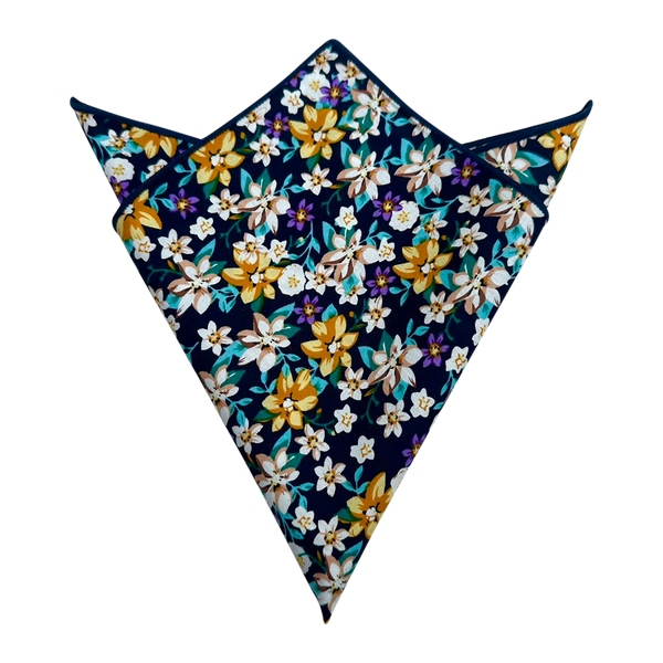 Navy Yellow Floral Pocket Square