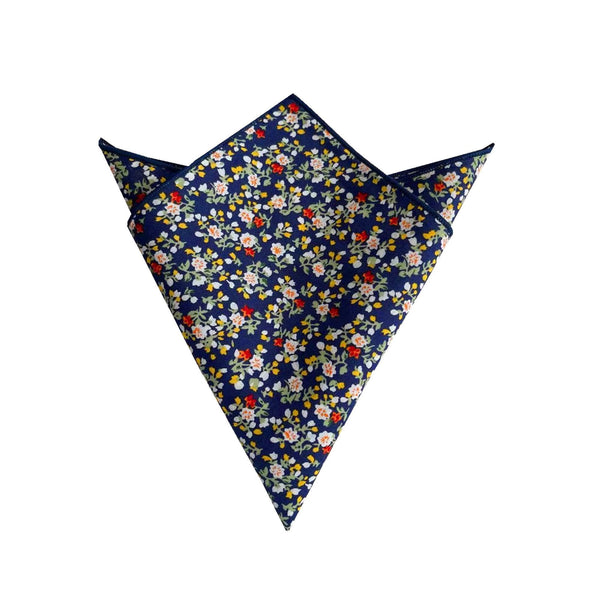 Navy Yellow White Floral Pocket Square