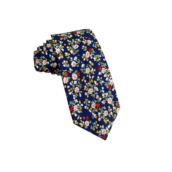 Navy Yellow White Floral Necktie